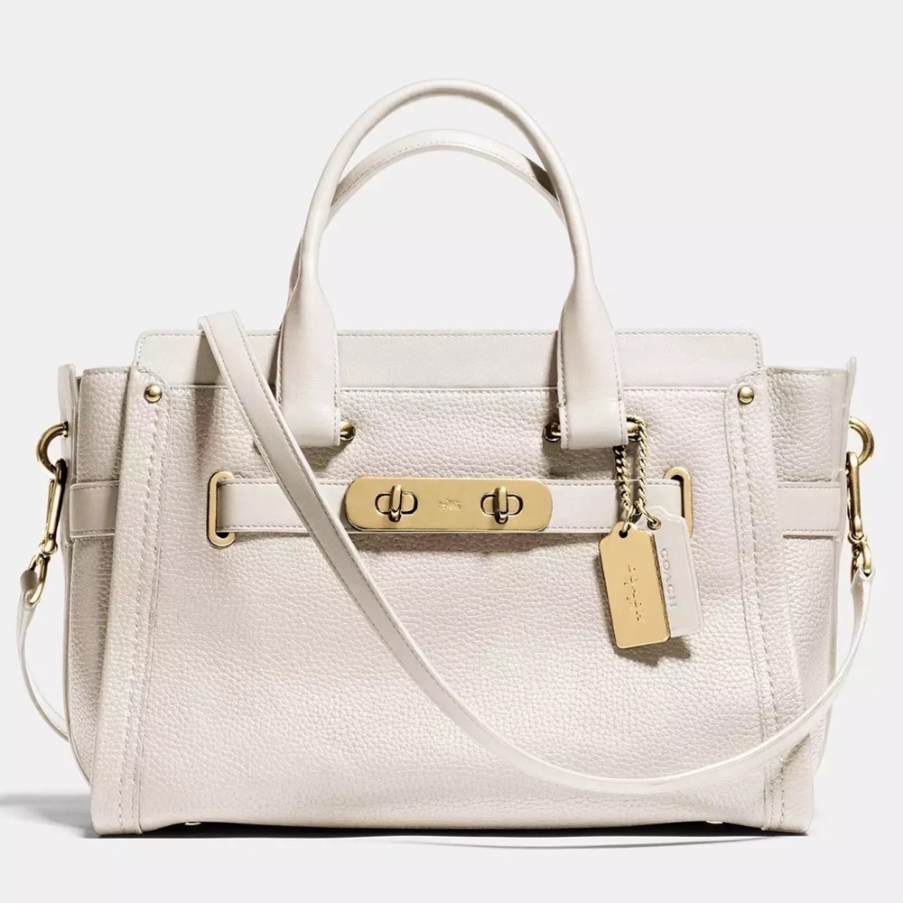 Coach Swagger 20 Pebble Leather Satchel Handbag Purse Ivory